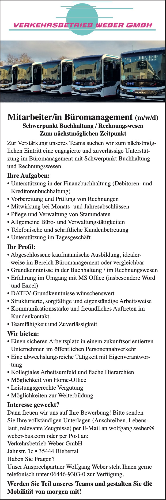 Weber_Busunternehmen_Stellenanzeige Disponent