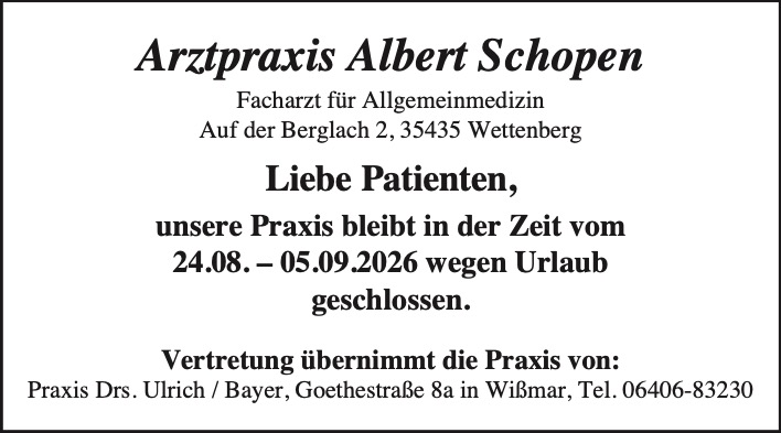 Schopen_Praxisurlaub_KW33